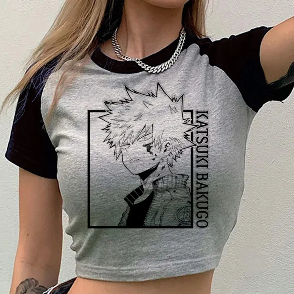 Bakugo Katsuki cropped top shoujo 2000s meme baddie goth funny t shirt anime cutecore gyaru goth cute