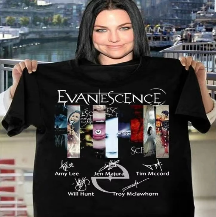 2026 New Evanescence Amy Lee Autograph Band Logo Graphic Print T-Shirt Men Women Fashion O-Neck Cotton Casual Tee Top Summer