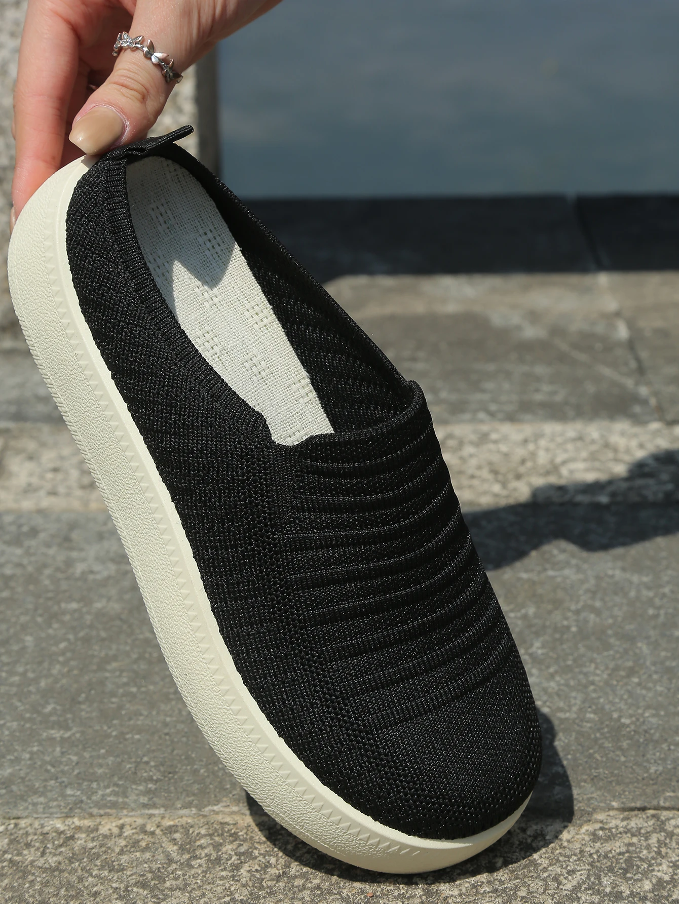 New Ladies Slippers Outdoor Thick Bottom Home Shoes Knitted Breathable Slip-On Footwear Free Shipping