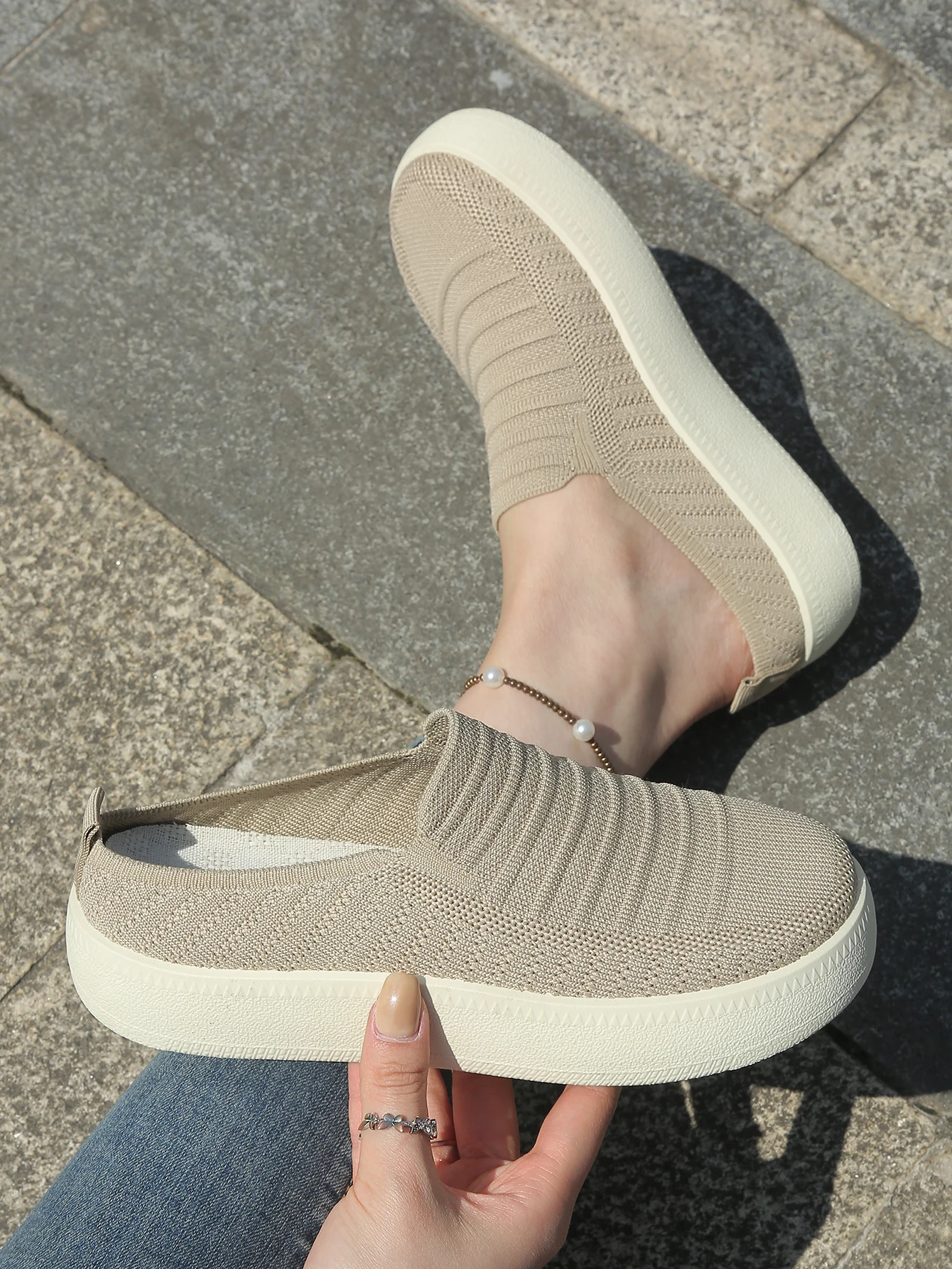 New Ladies Slippers Outdoor Thick Bottom Home Shoes Knitted Breathable Slip-On Footwear Free Shipping