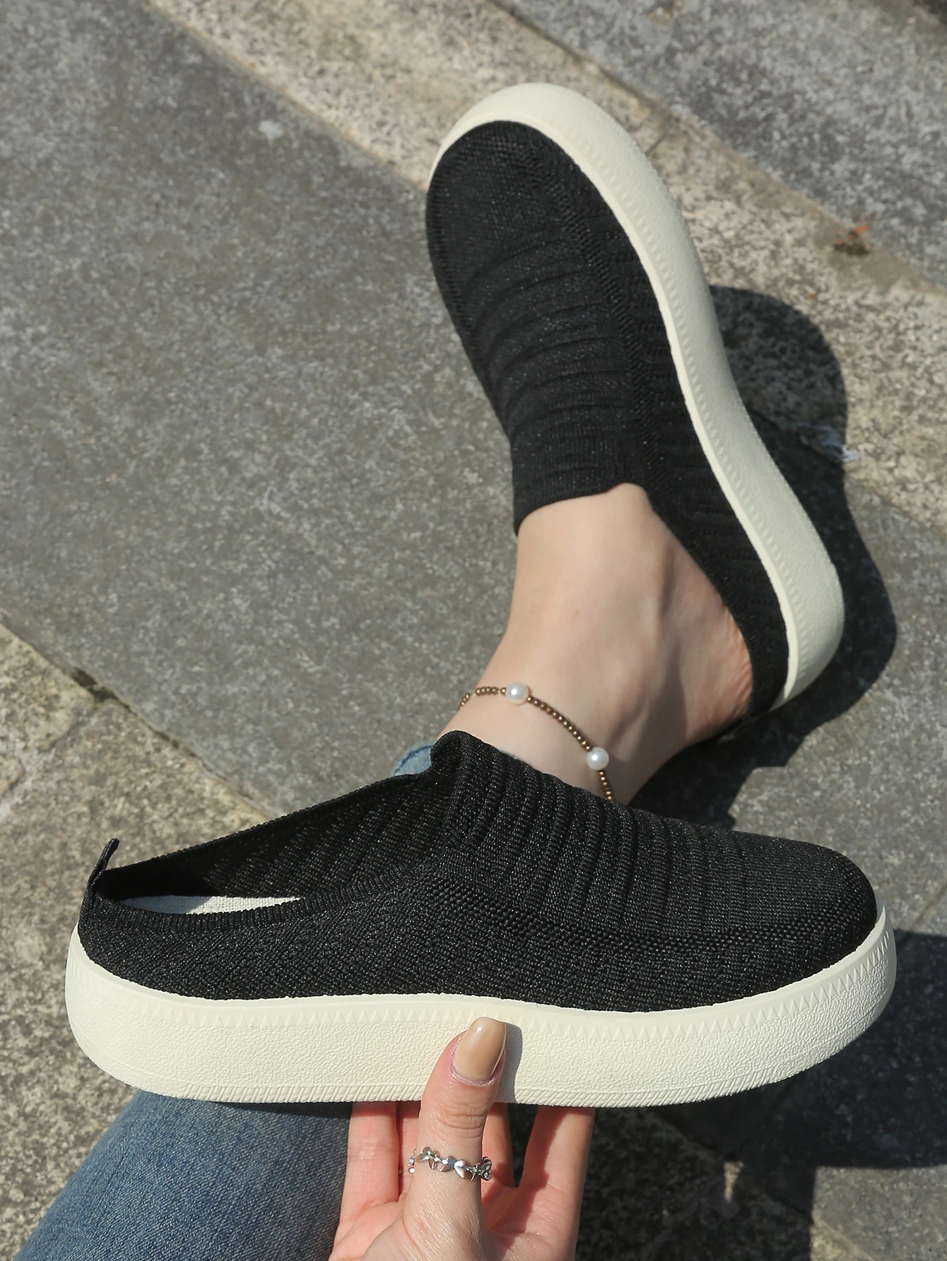 New Ladies Slippers Outdoor Thick Bottom Home Shoes Knitted Breathable Slip-On Footwear Free Shipping