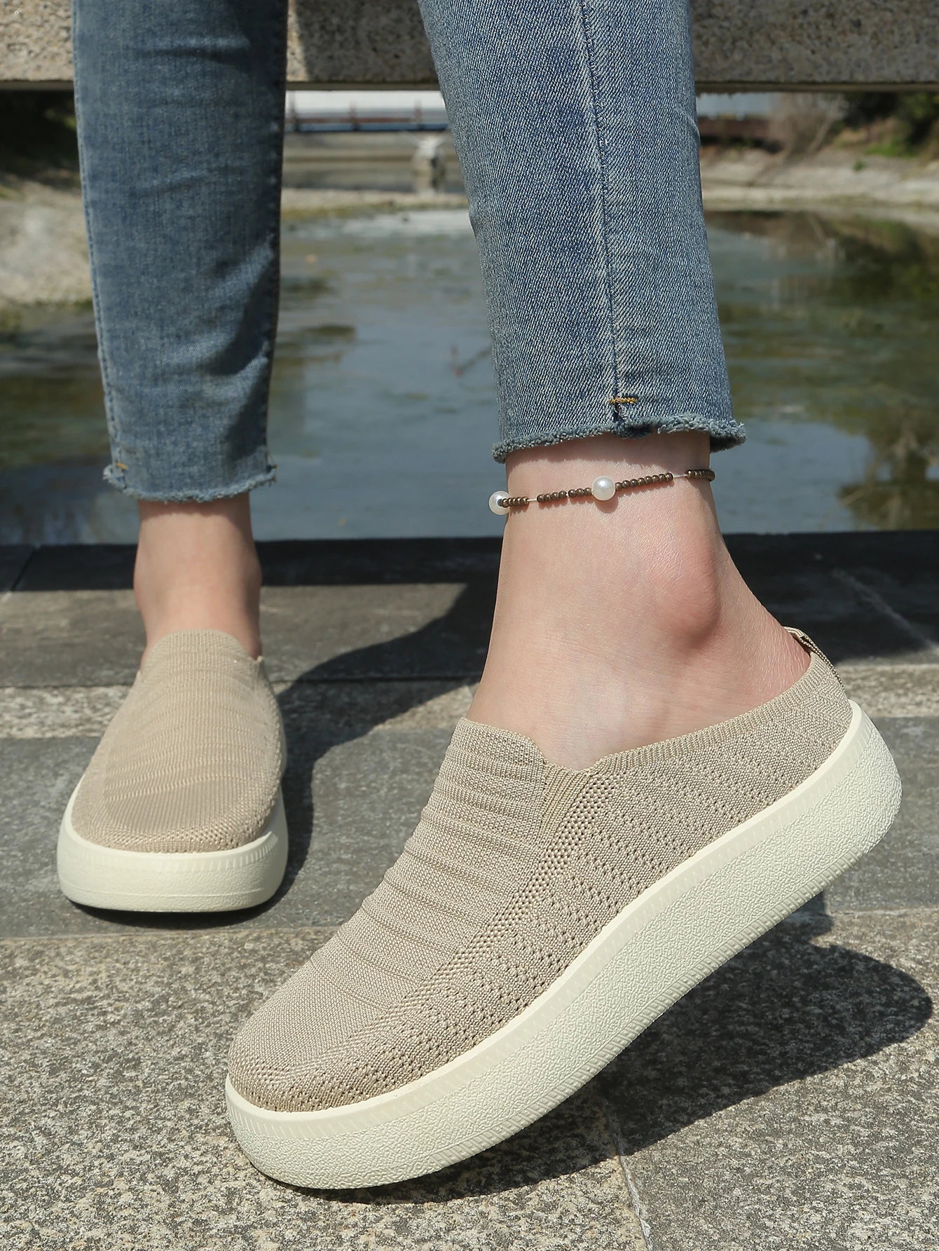 New Ladies Slippers Outdoor Thick Bottom Home Shoes Knitted Breathable Slip-On Footwear Free Shipping