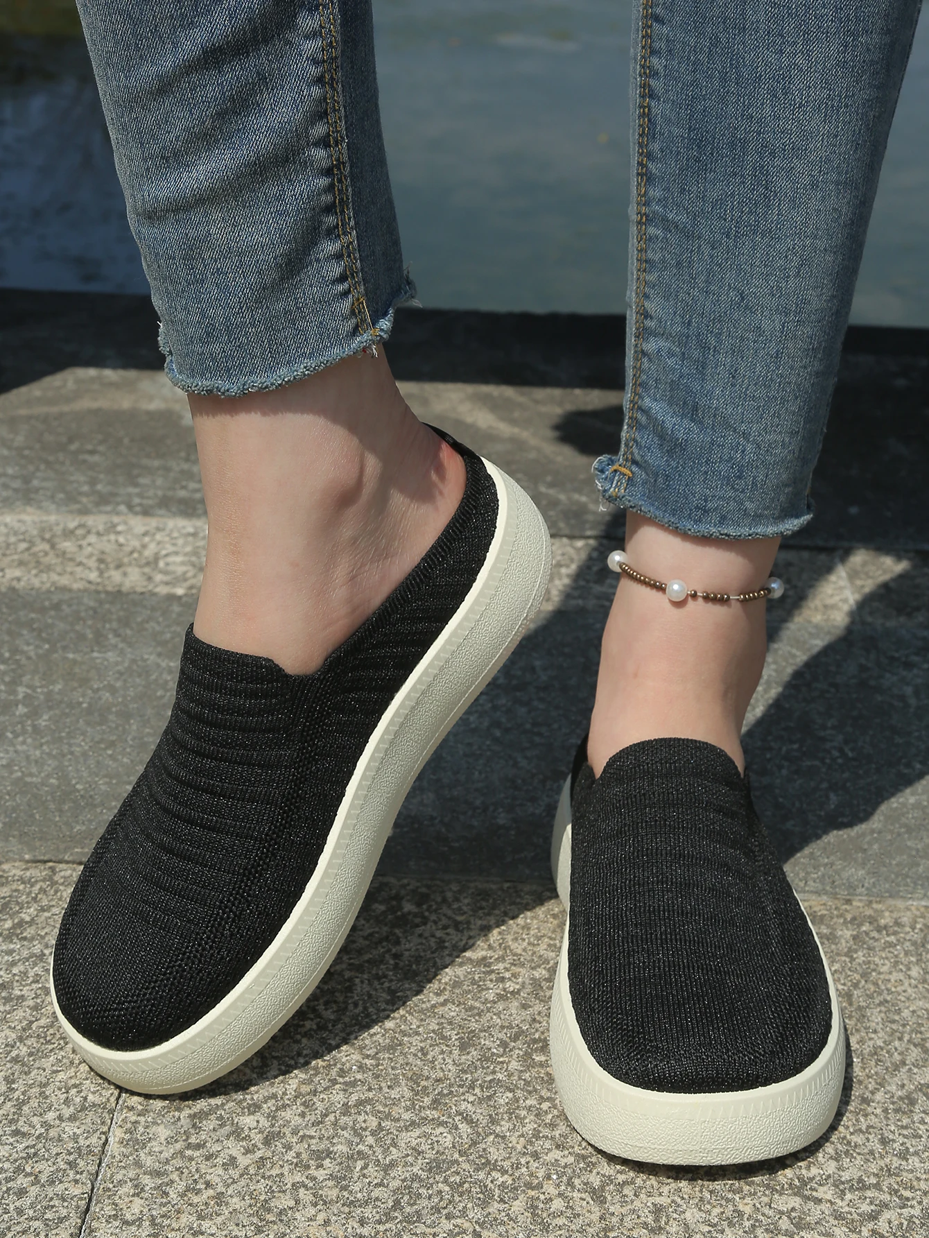 New Ladies Slippers Outdoor Thick Bottom Home Shoes Knitted Breathable Slip-On Footwear Free Shipping