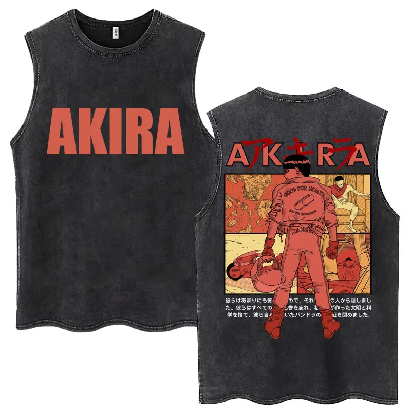 Japanese Anime Akira Washed Tank Tops Science Fiction Movie Shotaro Kaneda Vests Men Women Fashion Cotton Sleeveless T Shirts