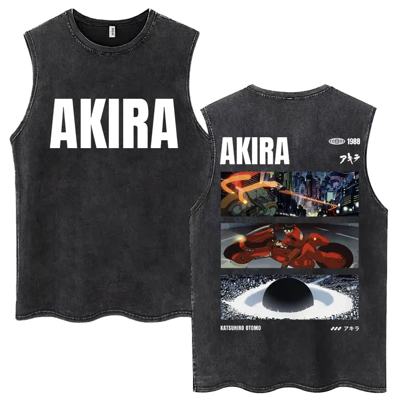 Japanese Anime Akira Washed Tank Tops Science Fiction Movie Shotaro Kaneda Vests Men Women Fashion Cotton Sleeveless T Shirts