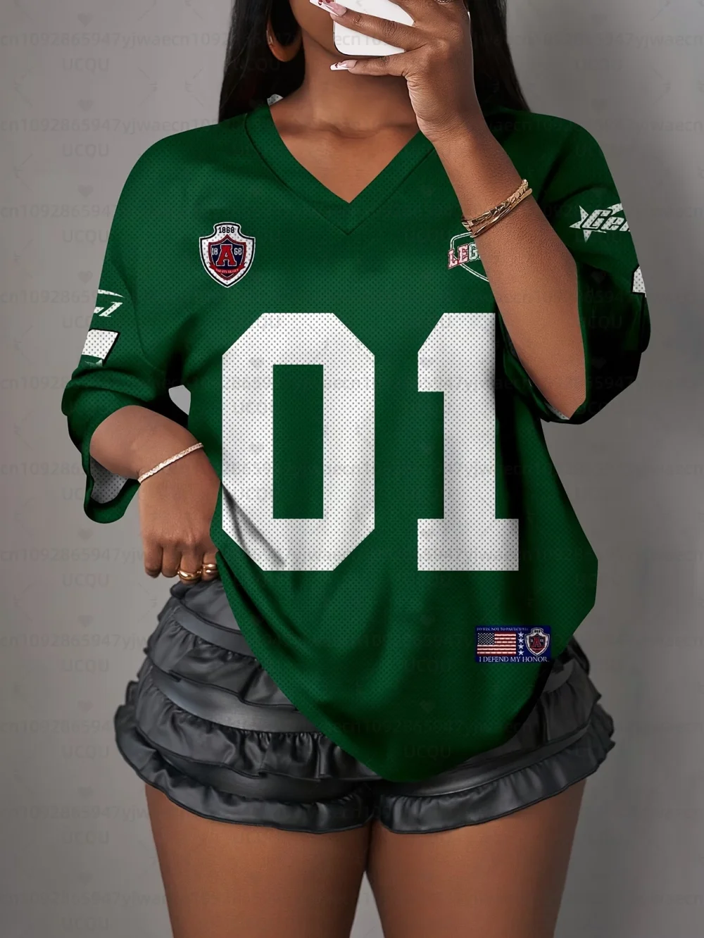 Women's Letter NO.01 Print V-Neck Short Sleeve T-Shirt Summer Graphic Tee Sport Jerseys Plus Size Sport T-Shirt