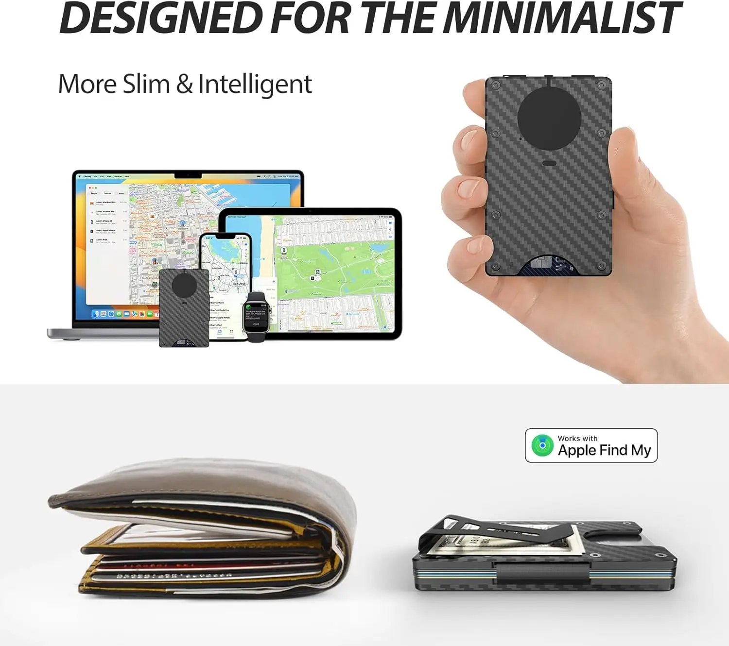 Smart Metal Wallet with Built-in Find My Tracker (iOS Only) RFID Blocking 12 Card Capacity Removable Cash Clip