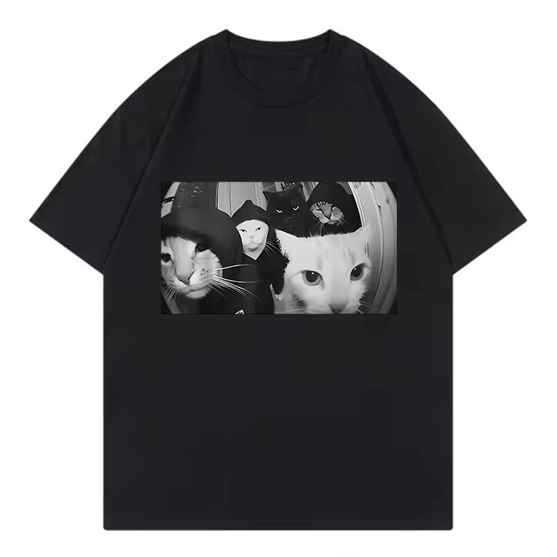 Streetwear Smoking Cat T Shirts Cat T-shirt Round Neck Short Sleeve Trendy Tee Shirt Streetwear Oversize Loose Tee