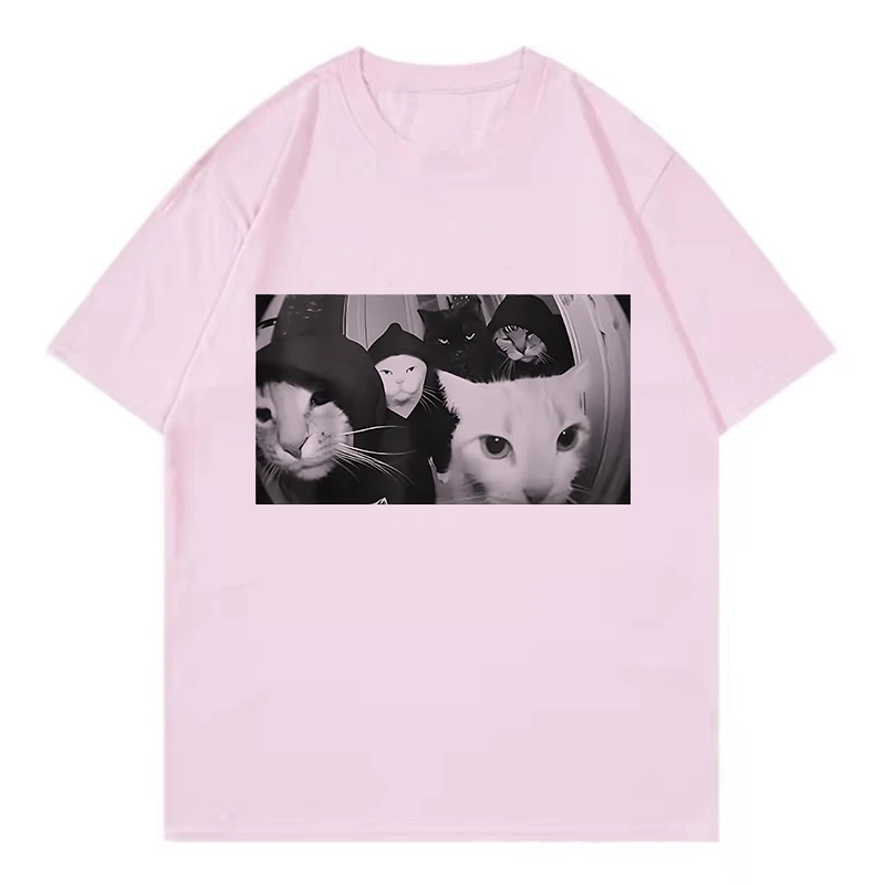 Streetwear Smoking Cat T Shirts Cat T-shirt Round Neck Short Sleeve Trendy Tee Shirt Streetwear Oversize Loose Tee