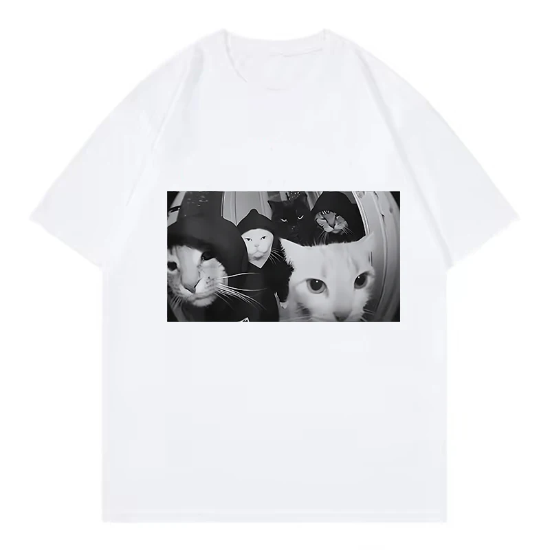 Streetwear Smoking Cat T Shirts Cat T-shirt Round Neck Short Sleeve Trendy Tee Shirt Streetwear Oversize Loose Tee
