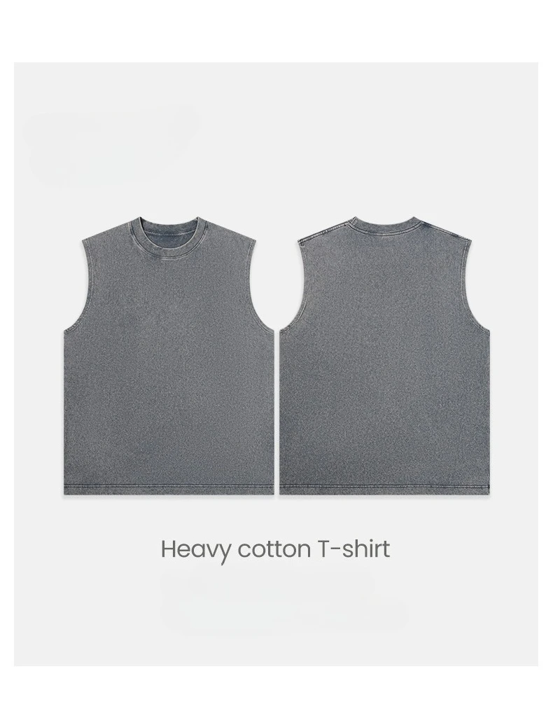 240G Cotton Men Vintage Washed Tank Top Retro Distressed Sleeveless Vest Loose High Street Casual Streetwear Beach Muscle Tees