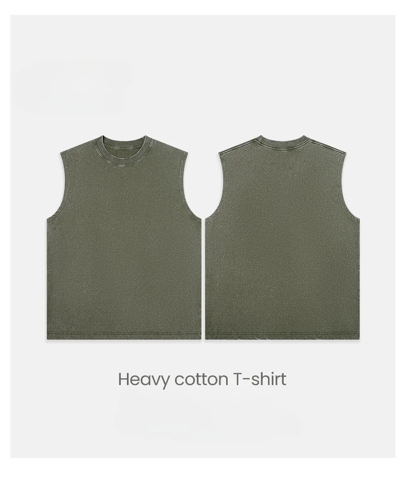 240G Cotton Men Vintage Washed Tank Top Retro Distressed Sleeveless Vest Loose High Street Casual Streetwear Beach Muscle Tees