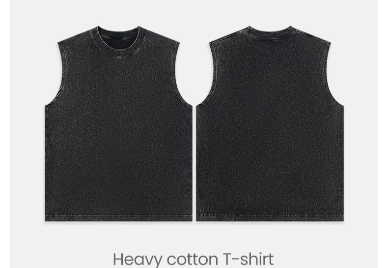 240G Cotton Men Vintage Washed Tank Top Retro Distressed Sleeveless Vest Loose High Street Casual Streetwear Beach Muscle Tees