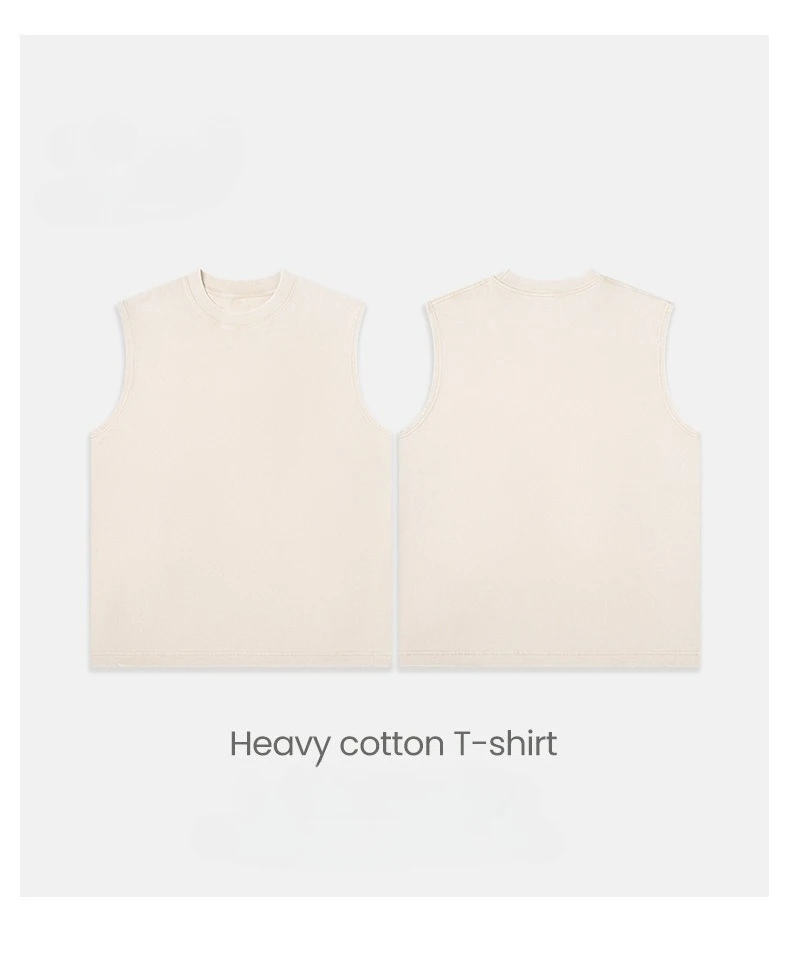 240G Cotton Men Vintage Washed Tank Top Retro Distressed Sleeveless Vest Loose High Street Casual Streetwear Beach Muscle Tees