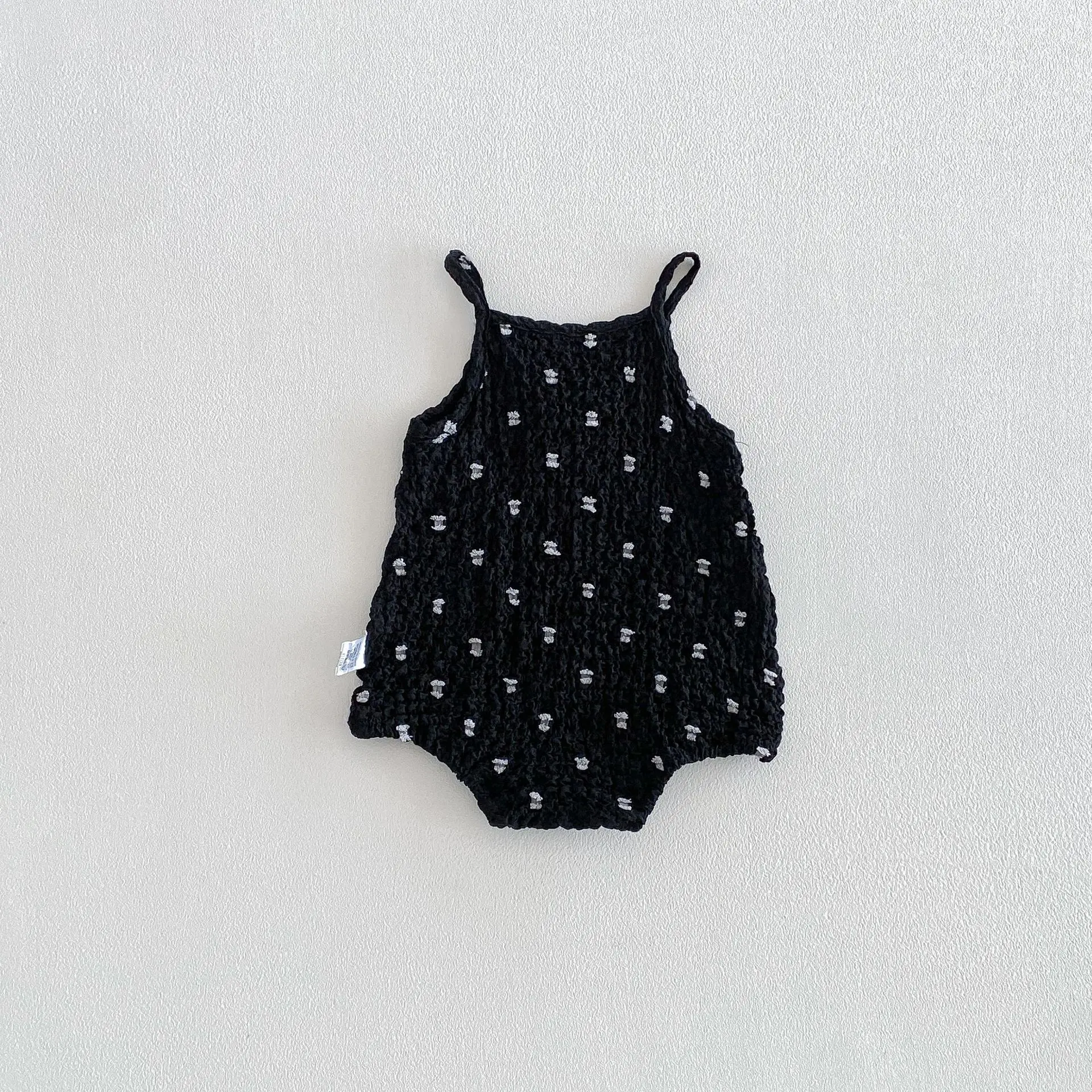 3-24M Summer Cute Baby Cami Bodysuit Cotton Spotted Fabric Sleeveless One Piece Clothes for Girls Black Infant Romper