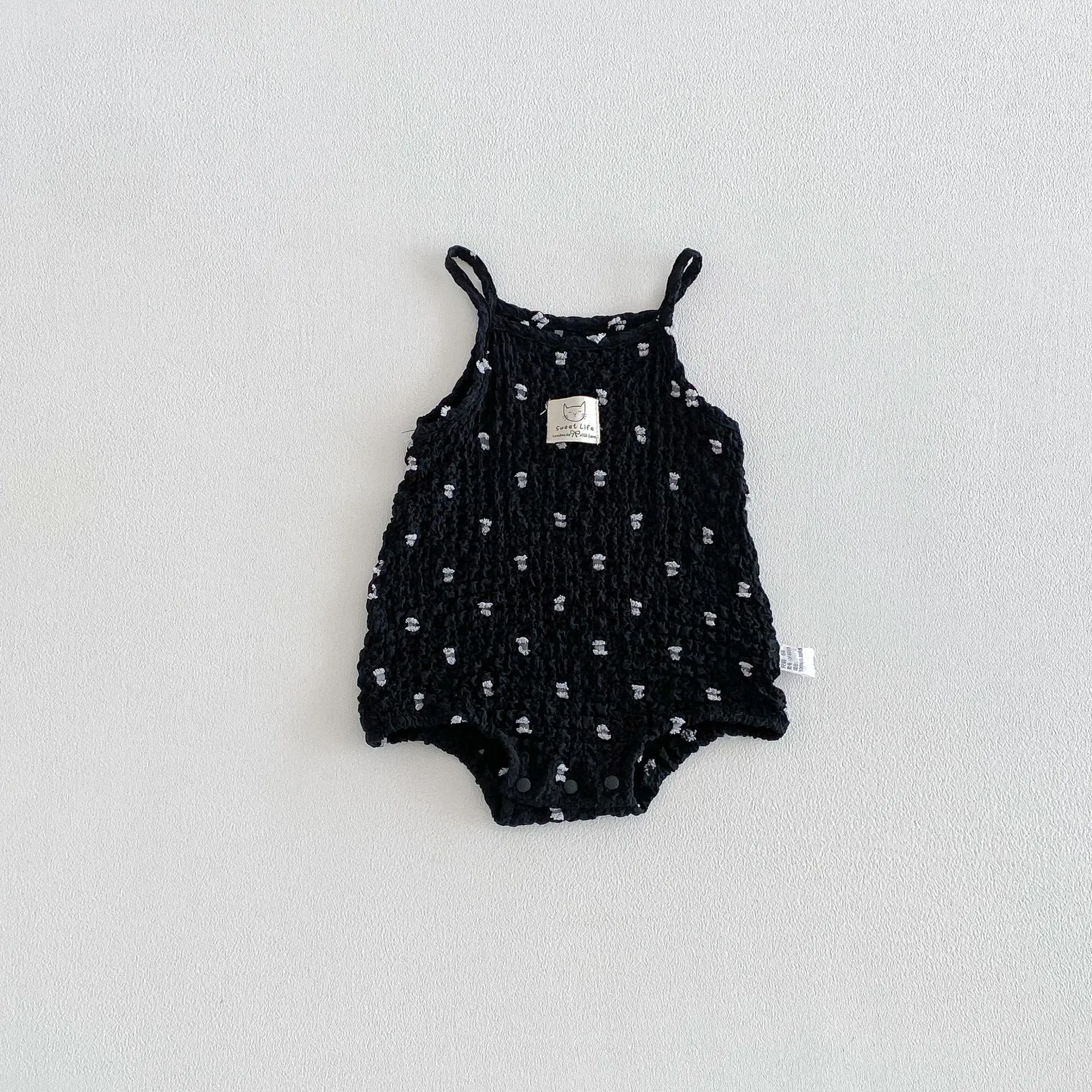 3-24M Summer Cute Baby Cami Bodysuit Cotton Spotted Fabric Sleeveless One Piece Clothes for Girls Black Infant Romper