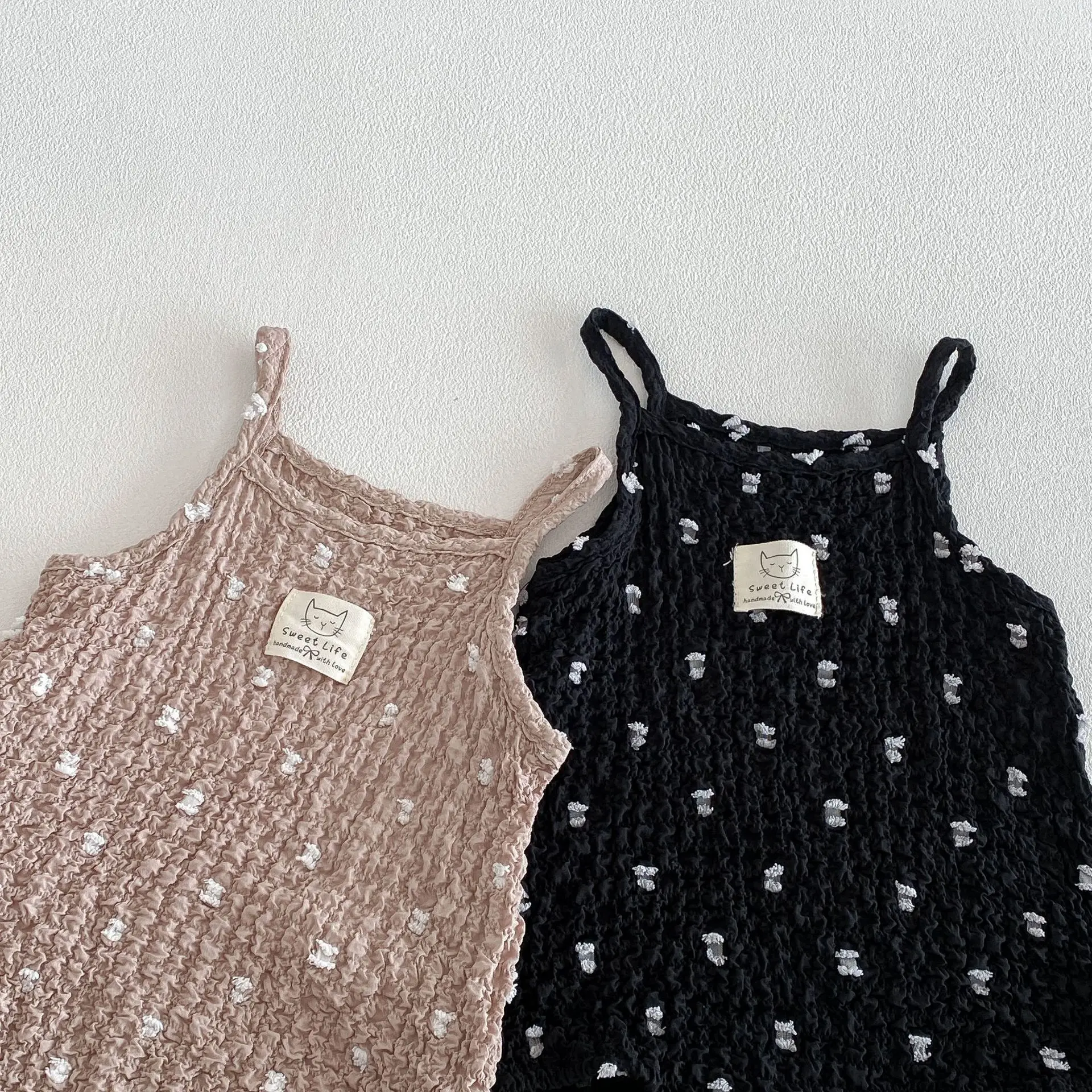 3-24M Summer Cute Baby Cami Bodysuit Cotton Spotted Fabric Sleeveless One Piece Clothes for Girls Black Infant Romper
