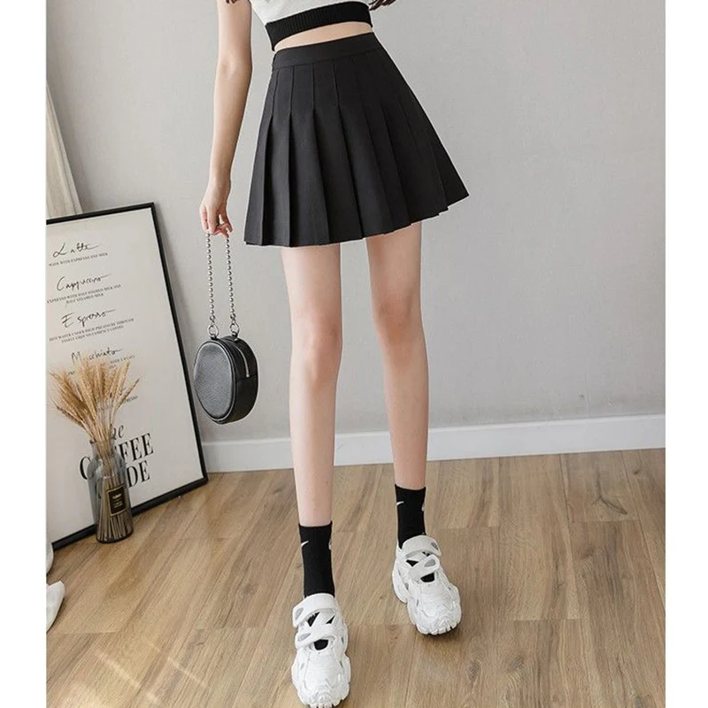 Hot Sale Summer Female Classic Pleated Skirts Girls Solid Color Thin JK Skirts Lady Korean Fashion High Waist A-line Skirts