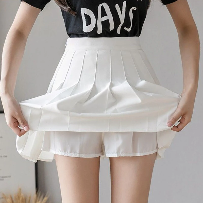 Hot Sale Summer Female Classic Pleated Skirts Girls Solid Color Thin JK Skirts Lady Korean Fashion High Waist A-line Skirts