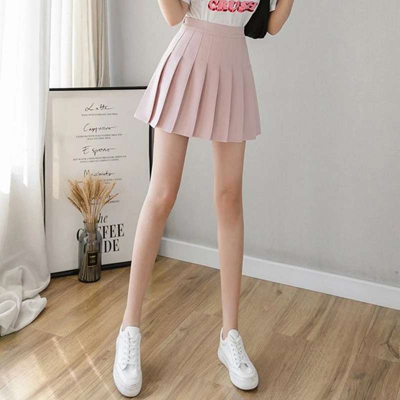 Hot Sale Summer Female Classic Pleated Skirts Girls Solid Color Thin JK Skirts Lady Korean Fashion High Waist A-line Skirts