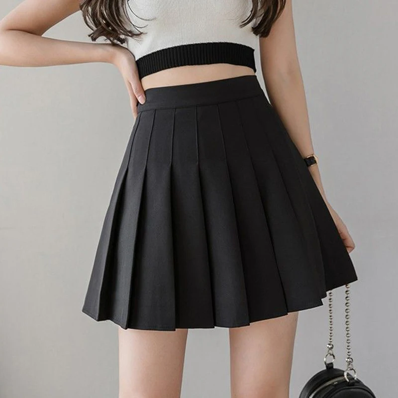 Hot Sale Summer Female Classic Pleated Skirts Girls Solid Color Thin JK Skirts Lady Korean Fashion High Waist A-line Skirts