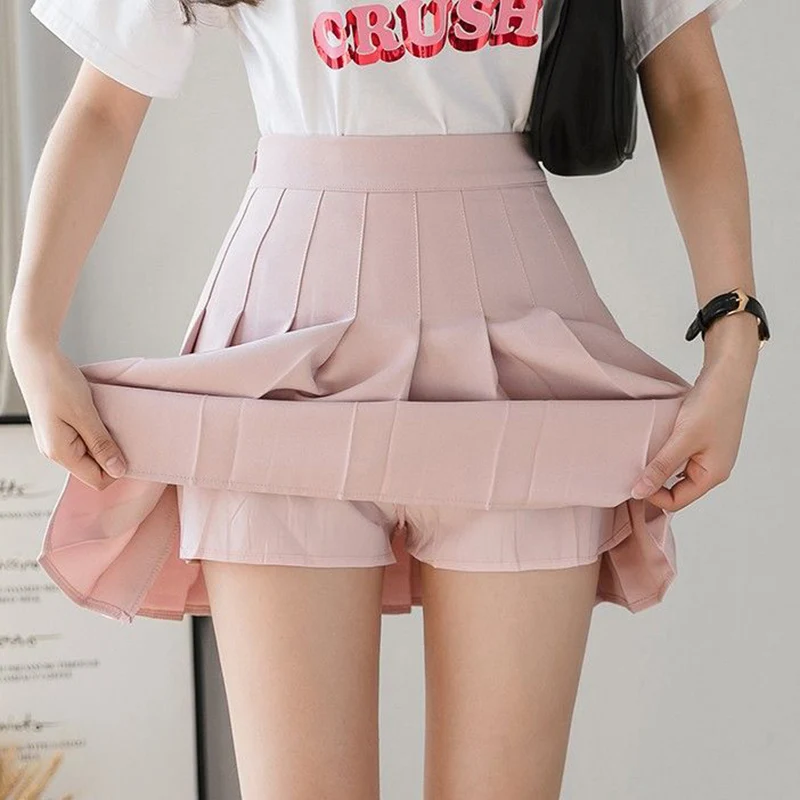 Hot Sale Summer Female Classic Pleated Skirts Girls Solid Color Thin JK Skirts Lady Korean Fashion High Waist A-line Skirts