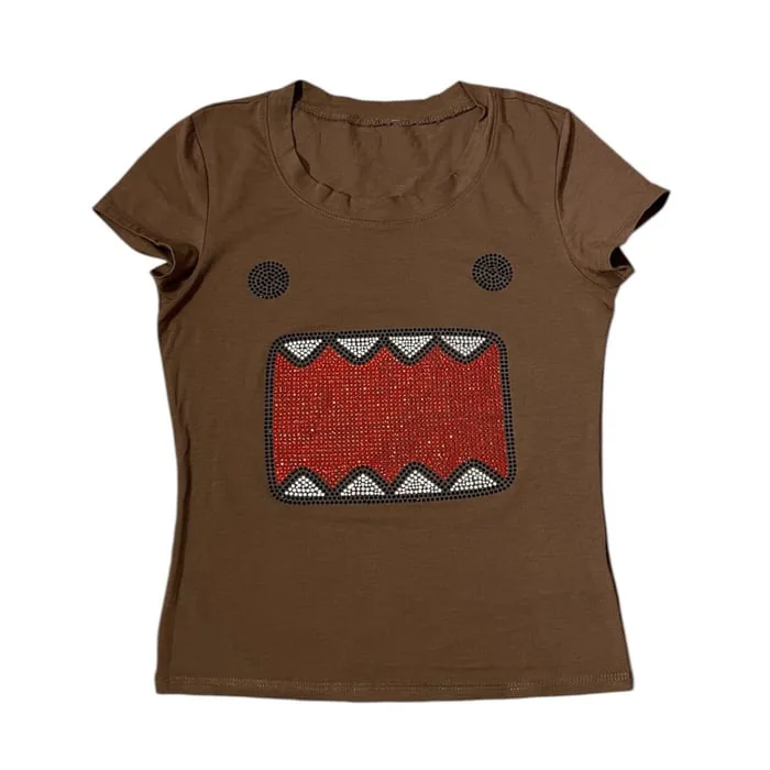 Y2k Girl's Personalized Rhinestone Short Sleeved Fashionable T-shirt, Camisole Vest, Vintage Tama Jun Rhinestone Top Wholesale