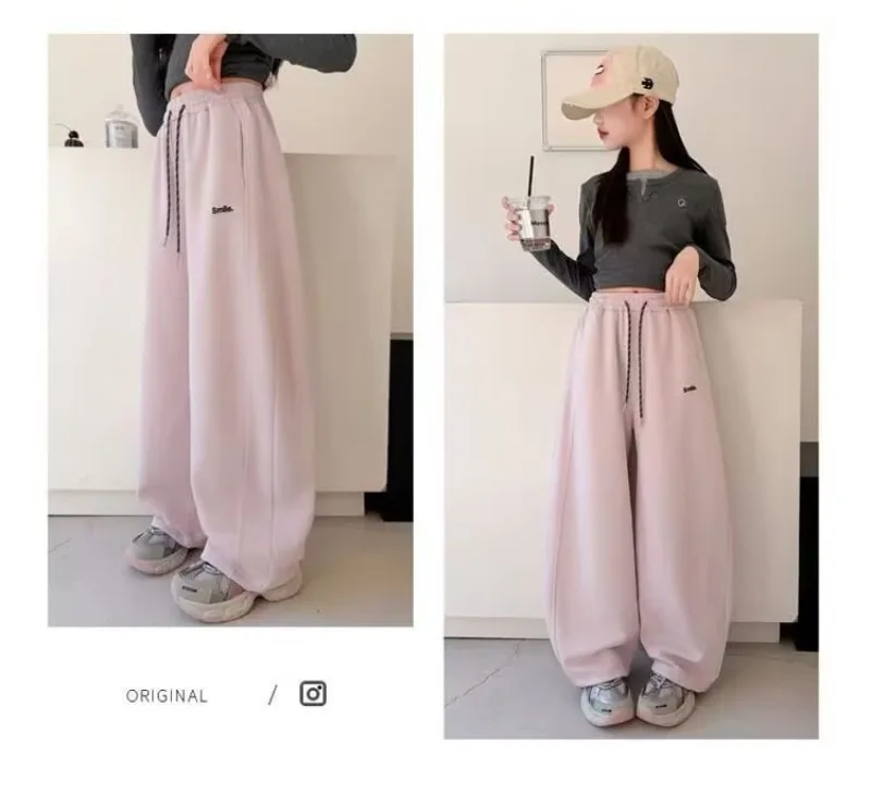UNITIM Junior Girls Sweatpant Cotton Letter Embroidery Young Teens Girls Sports Pants Loose Elastic Waist Children Girls Trouser