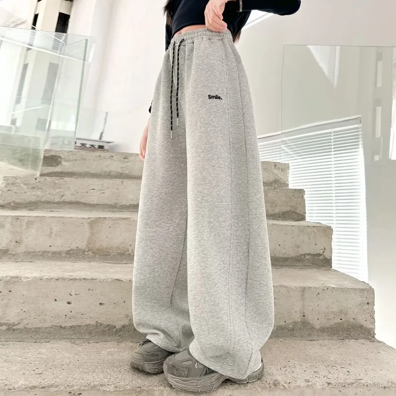 UNITIM Junior Girls Sweatpant Cotton Letter Embroidery Young Teens Girls Sports Pants Loose Elastic Waist Children Girls Trouser