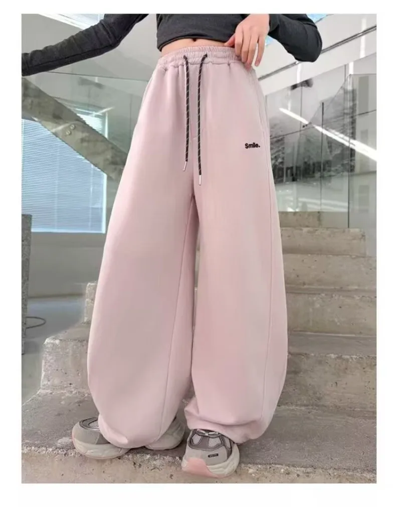 UNITIM Junior Girls Sweatpant Cotton Letter Embroidery Young Teens Girls Sports Pants Loose Elastic Waist Children Girls Trouser