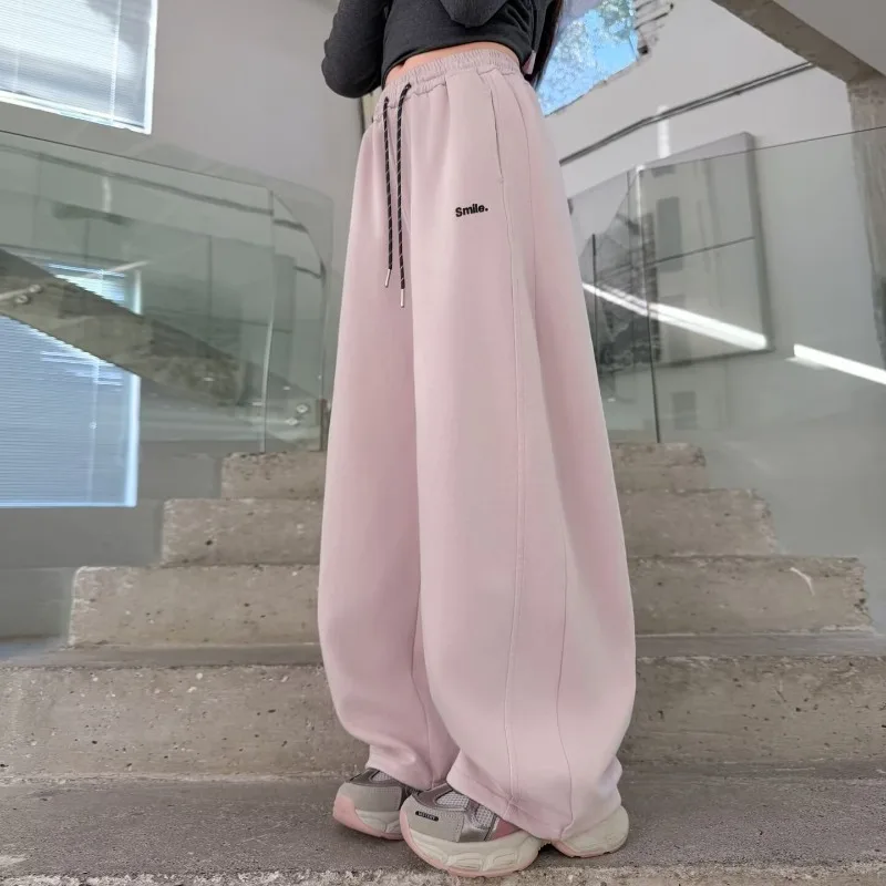 UNITIM Junior Girls Sweatpant Cotton Letter Embroidery Young Teens Girls Sports Pants Loose Elastic Waist Children Girls Trouser