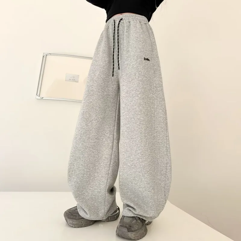 UNITIM Junior Girls Sweatpant Cotton Letter Embroidery Young Teens Girls Sports Pants Loose Elastic Waist Children Girls Trouser