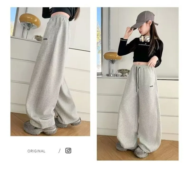 UNITIM Junior Girls Sweatpant Cotton Letter Embroidery Young Teens Girls Sports Pants Loose Elastic Waist Children Girls Trouser