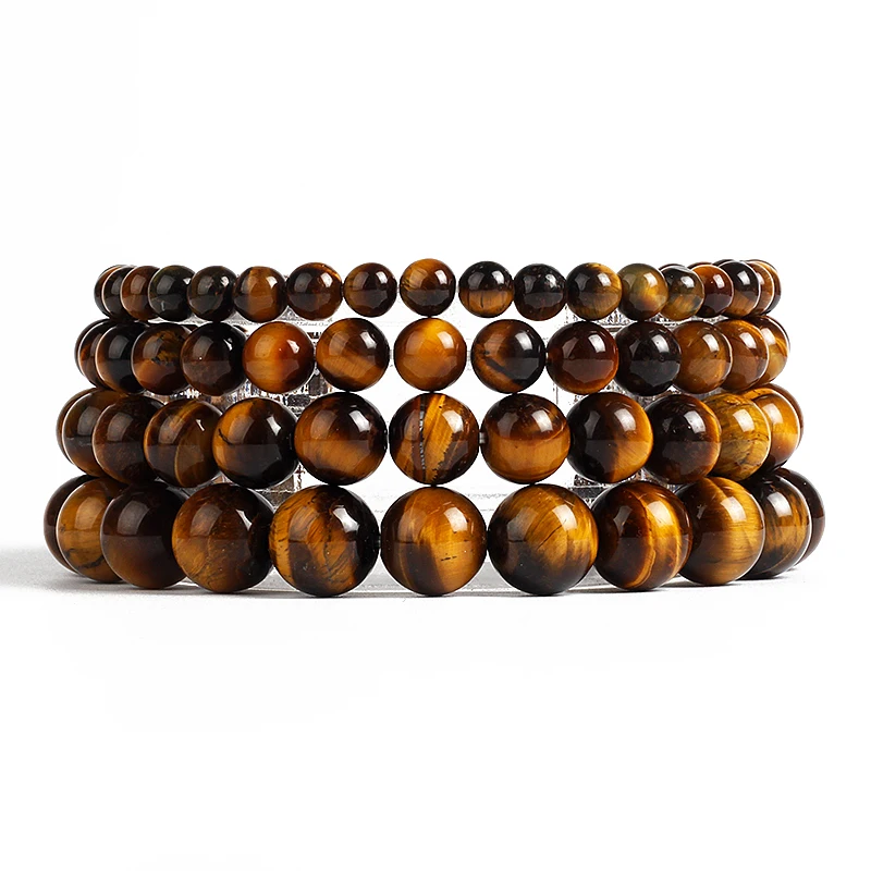Yellow Tiger Eye Bead Stretch Bracelet 4-14mm Natural Stone Reiki Healing Crystal Vitality Charm Good Luck Jewelry For Men Women