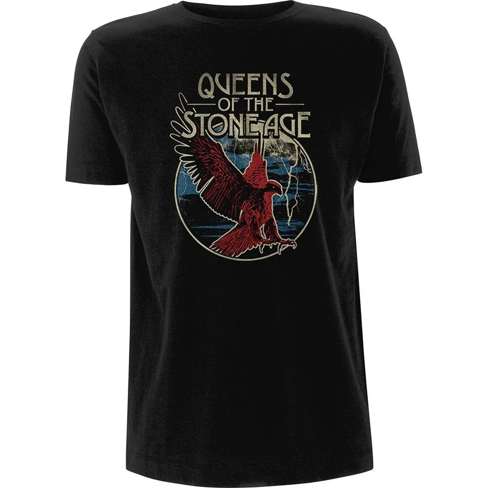 Queens of The Stone Age Trident Print Cotton T-Shirt Vintage Stoner Rock Streetwear Unisex Crew Neck Short Sleeve Tee for Rock