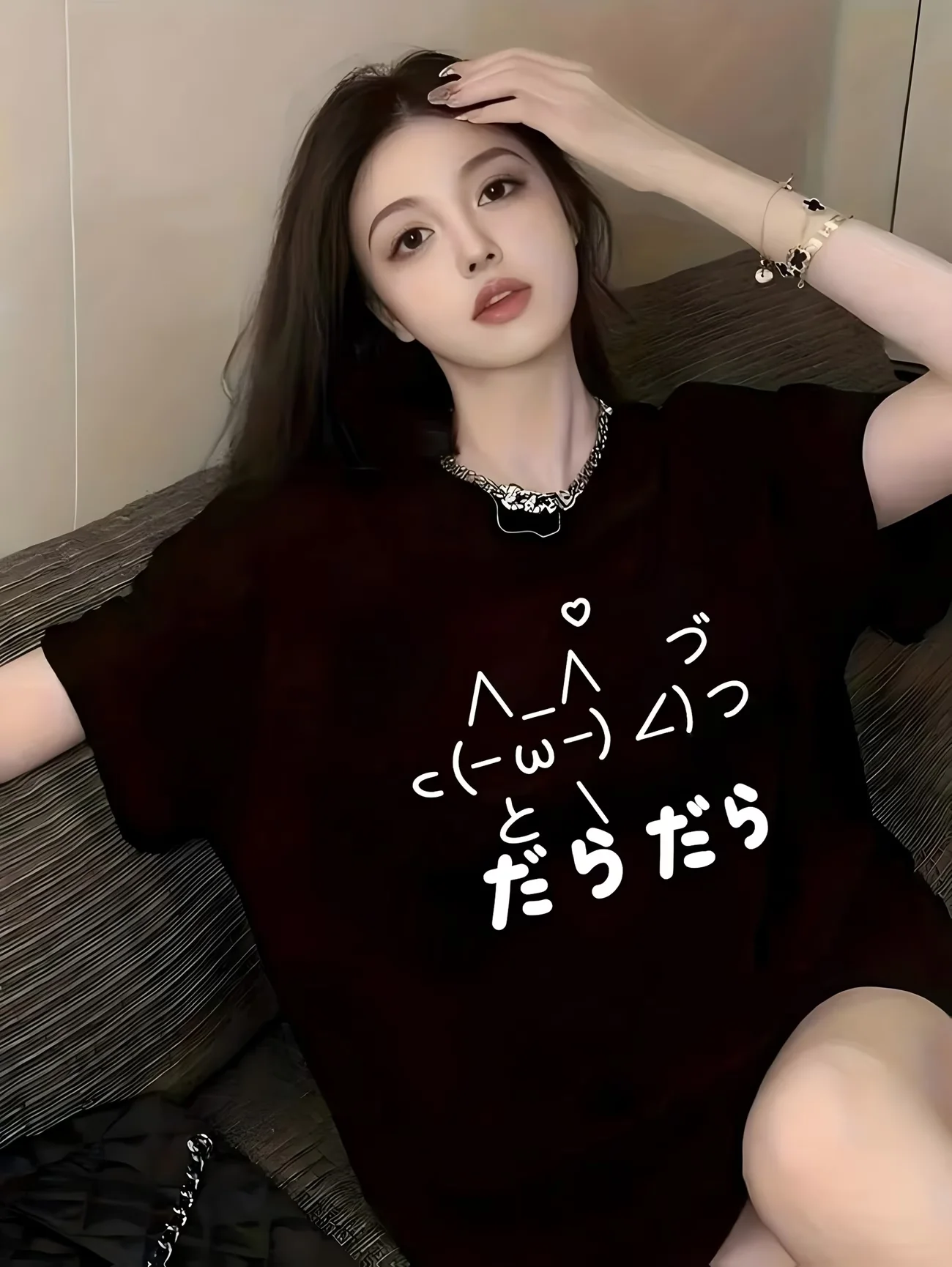 Funny Lazy Daradara Japanese Text T-shirt Cute Kaomoji Printed White Tee Unisex Casual Summer Short Sleeve Streetwear Tops