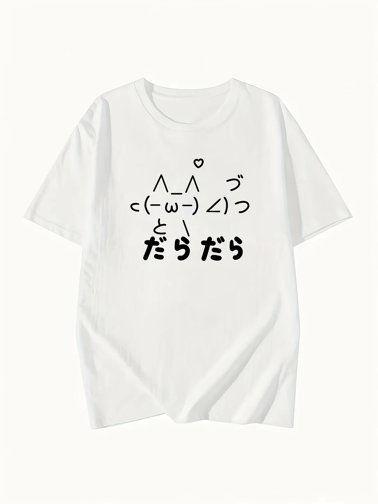 Funny Lazy Daradara Japanese Text T-shirt Cute Kaomoji Printed White Tee Unisex Casual Summer Short Sleeve Streetwear Tops