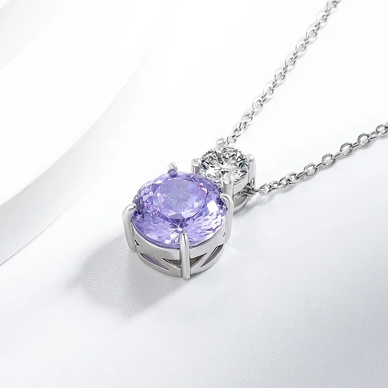 925 Sterling Silver Fire Bird's Nest Cut High Carbon Diamond Necklace Bright Violet Elegant Pendant Collarbone Chain