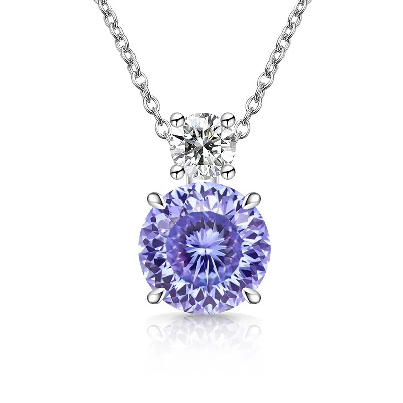 925 Sterling Silver Fire Bird's Nest Cut High Carbon Diamond Necklace Bright Violet Elegant Pendant Collarbone Chain