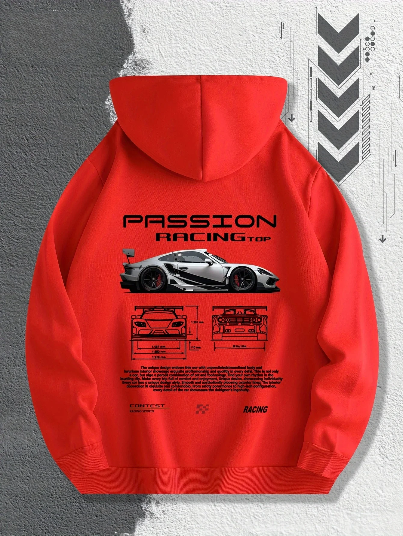 Men's Passion Racing Printed Hoodie, Racing and Sports Car Illustrations, Suitable for Daily Wear