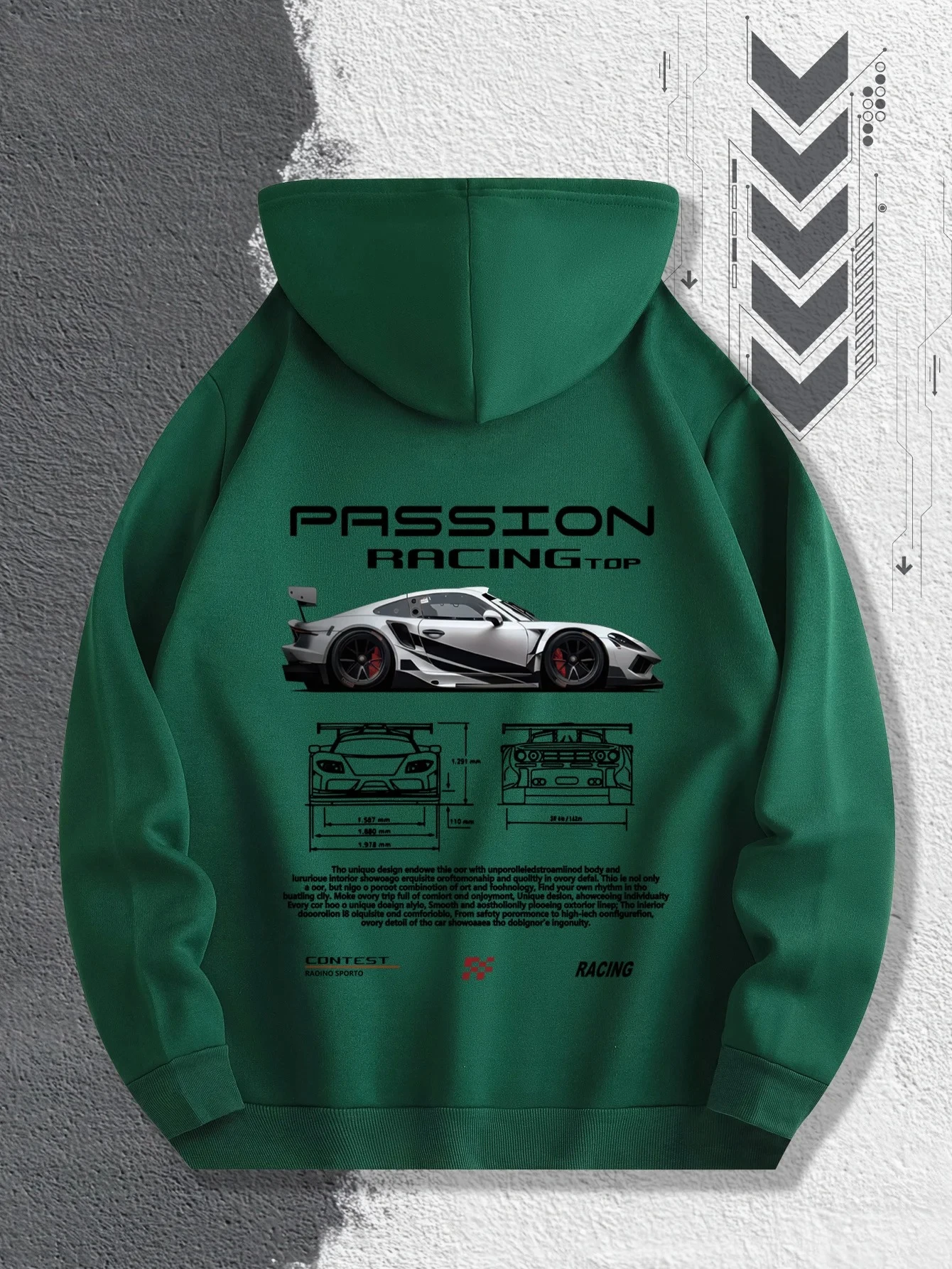 Men's Passion Racing Printed Hoodie, Racing and Sports Car Illustrations, Suitable for Daily Wear