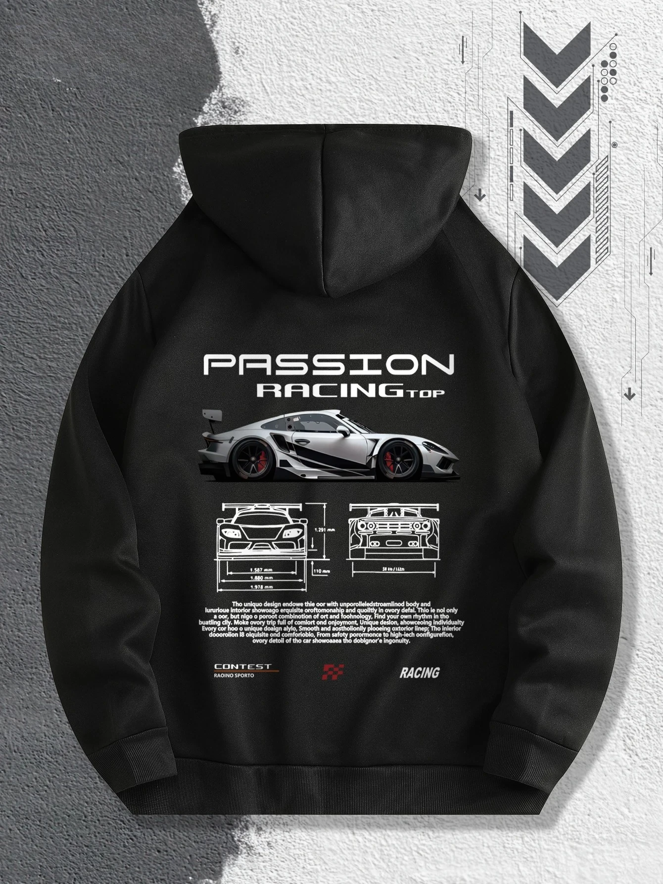 Men's Passion Racing Printed Hoodie, Racing and Sports Car Illustrations, Suitable for Daily Wear