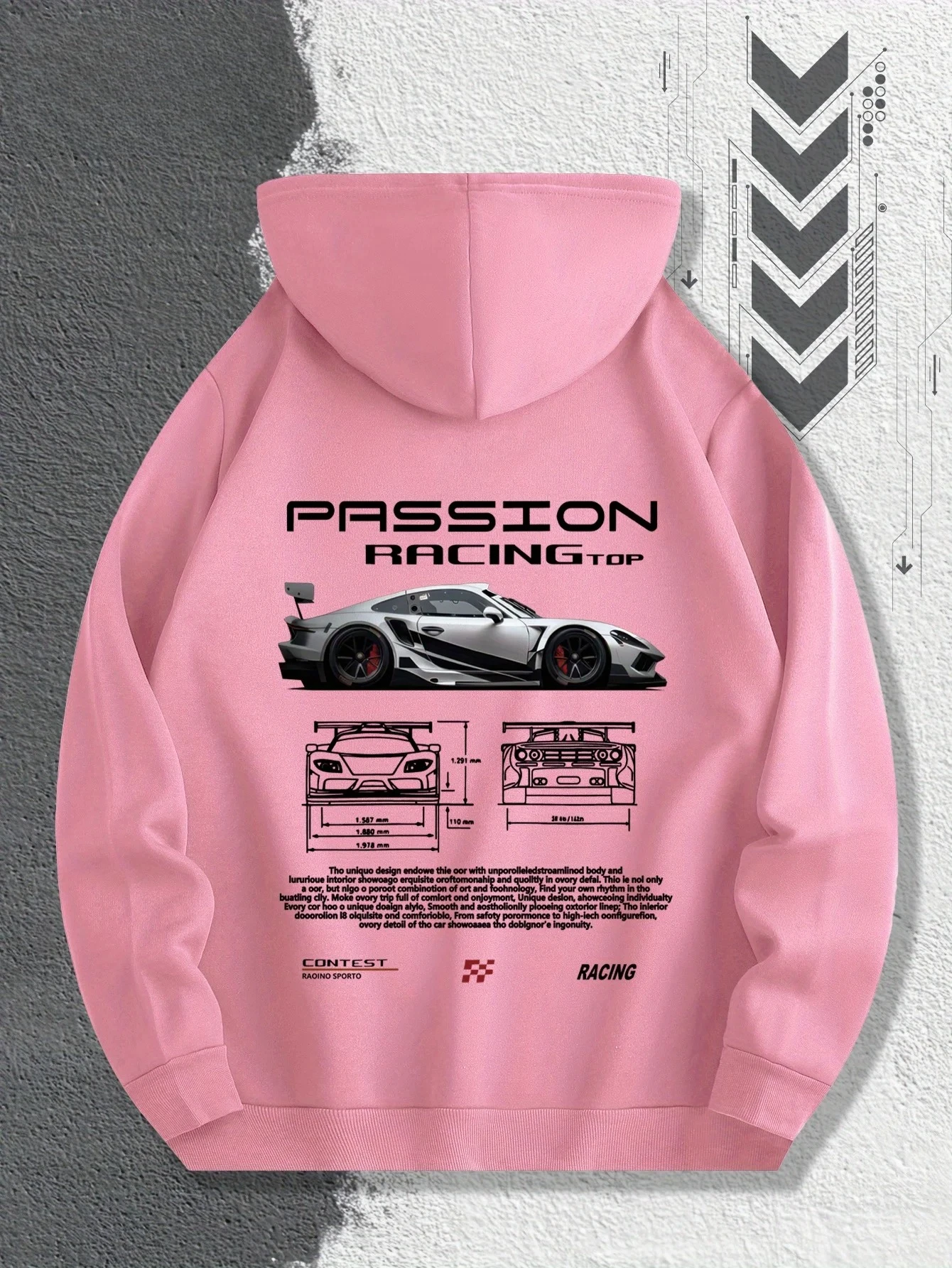 Men's Passion Racing Printed Hoodie, Racing and Sports Car Illustrations, Suitable for Daily Wear