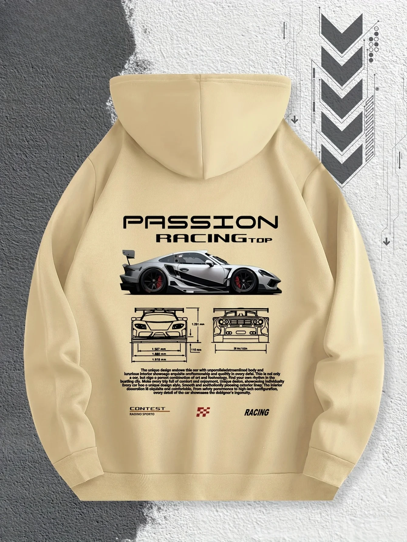 Men's Passion Racing Printed Hoodie, Racing and Sports Car Illustrations, Suitable for Daily Wear
