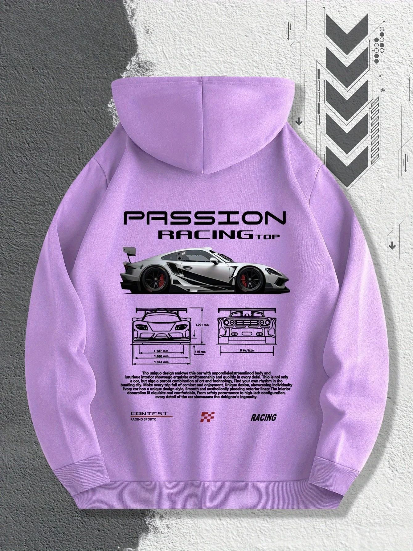Men's Passion Racing Printed Hoodie, Racing and Sports Car Illustrations, Suitable for Daily Wear