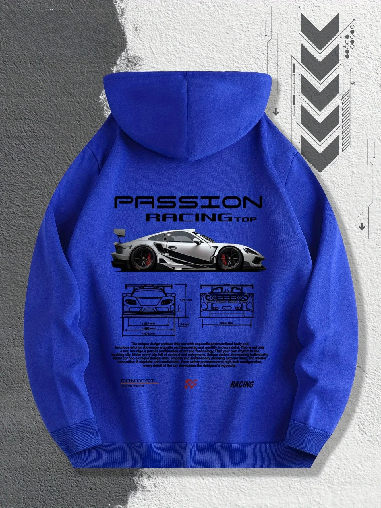 Men's Passion Racing Printed Hoodie, Racing and Sports Car Illustrations, Suitable for Daily Wear