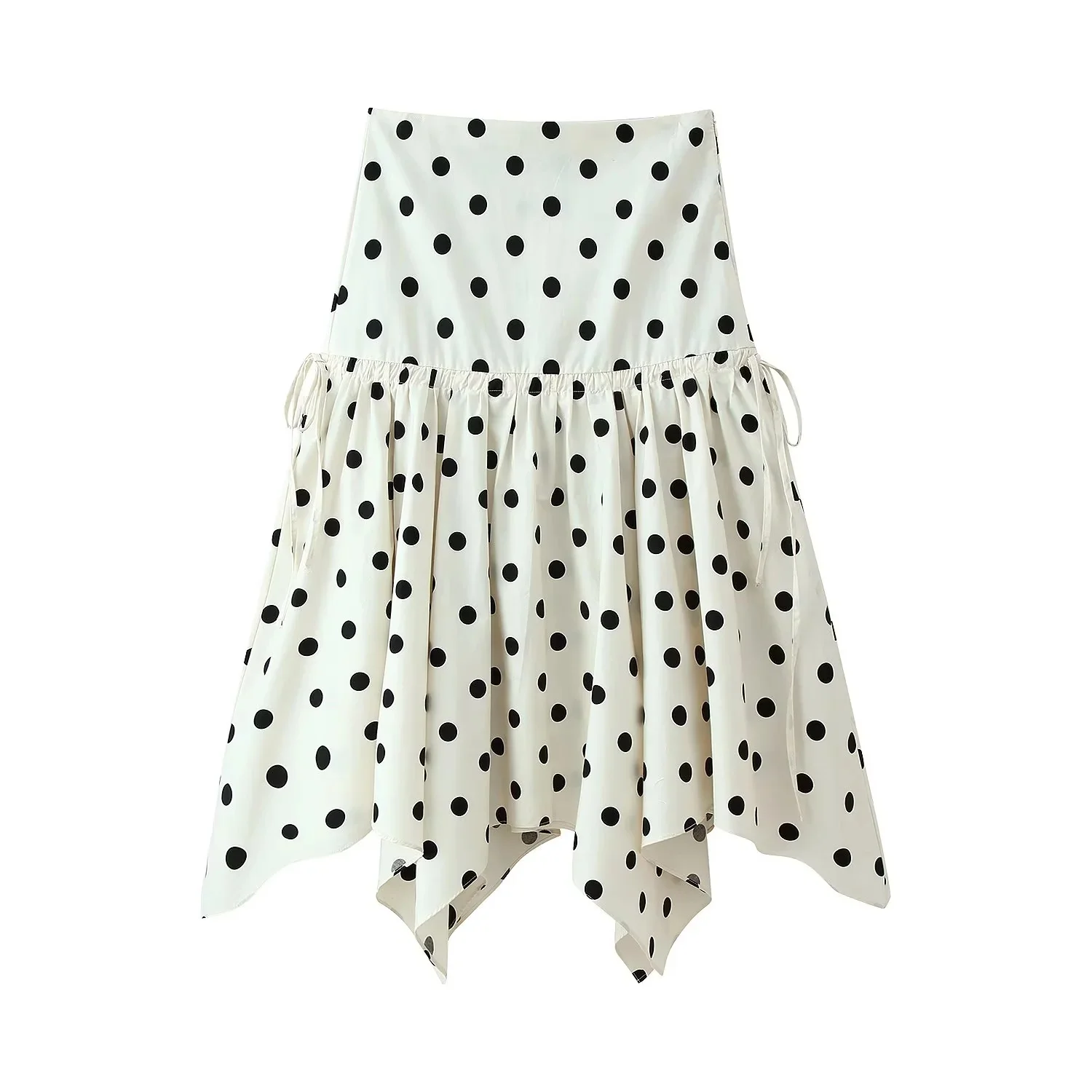 KONDALA Lady Polka Dot Asymmetric Skirt New 2026 Summer Trendy Vacation Midi Skirt Women Elegant Chic Casual Irregular Hem Skirt