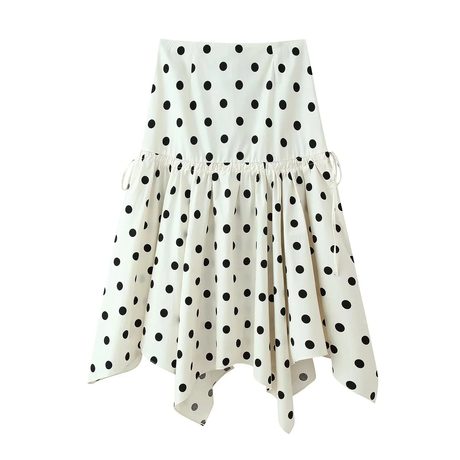 KONDALA Lady Polka Dot Asymmetric Skirt New 2026 Summer Trendy Vacation Midi Skirt Women Elegant Chic Casual Irregular Hem Skirt