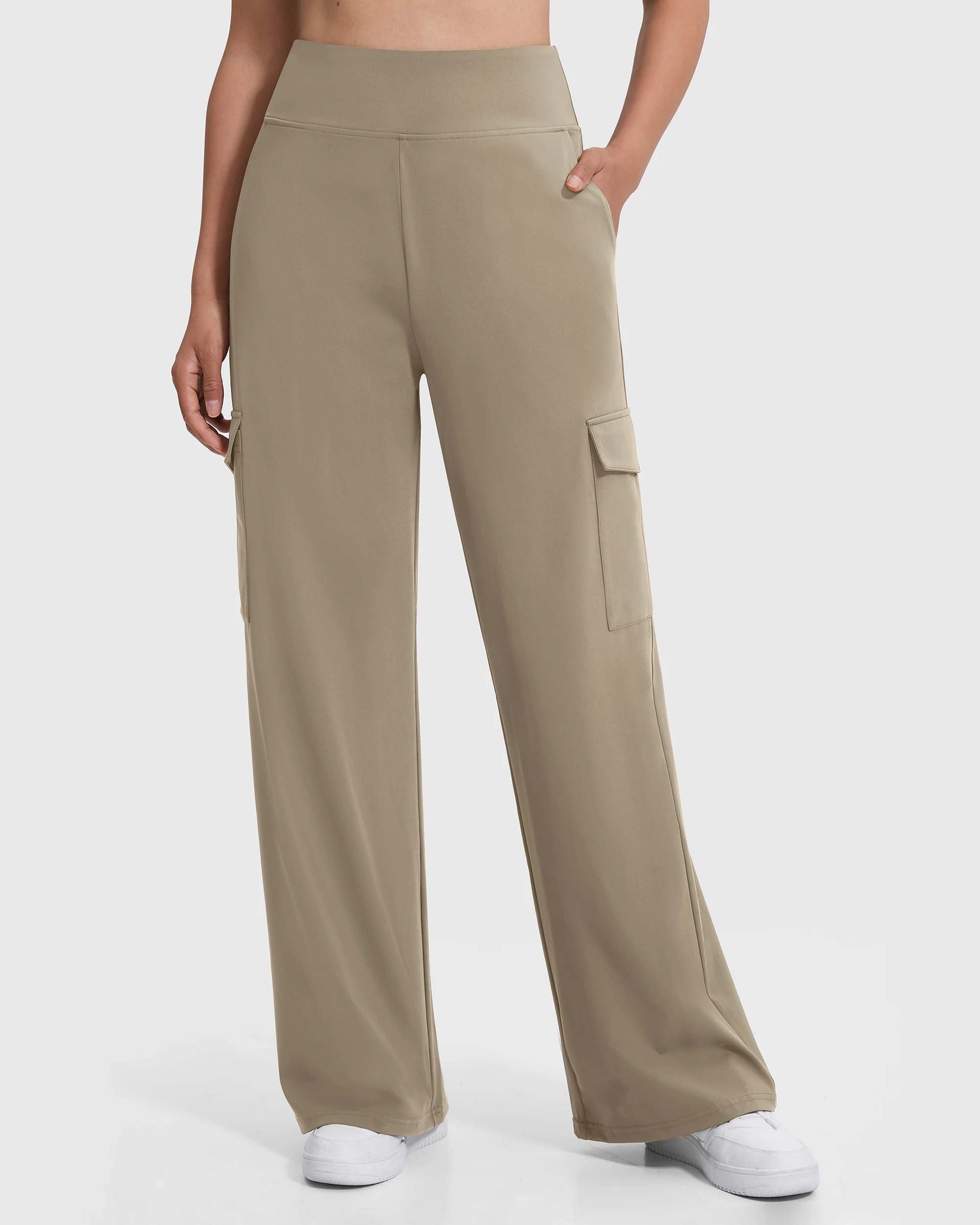 Kaki Casual Pants for Women Loose Straight Cargo Pants Versatile Wide Leg Pants With Pocket Summer Streetwear Trousers Female