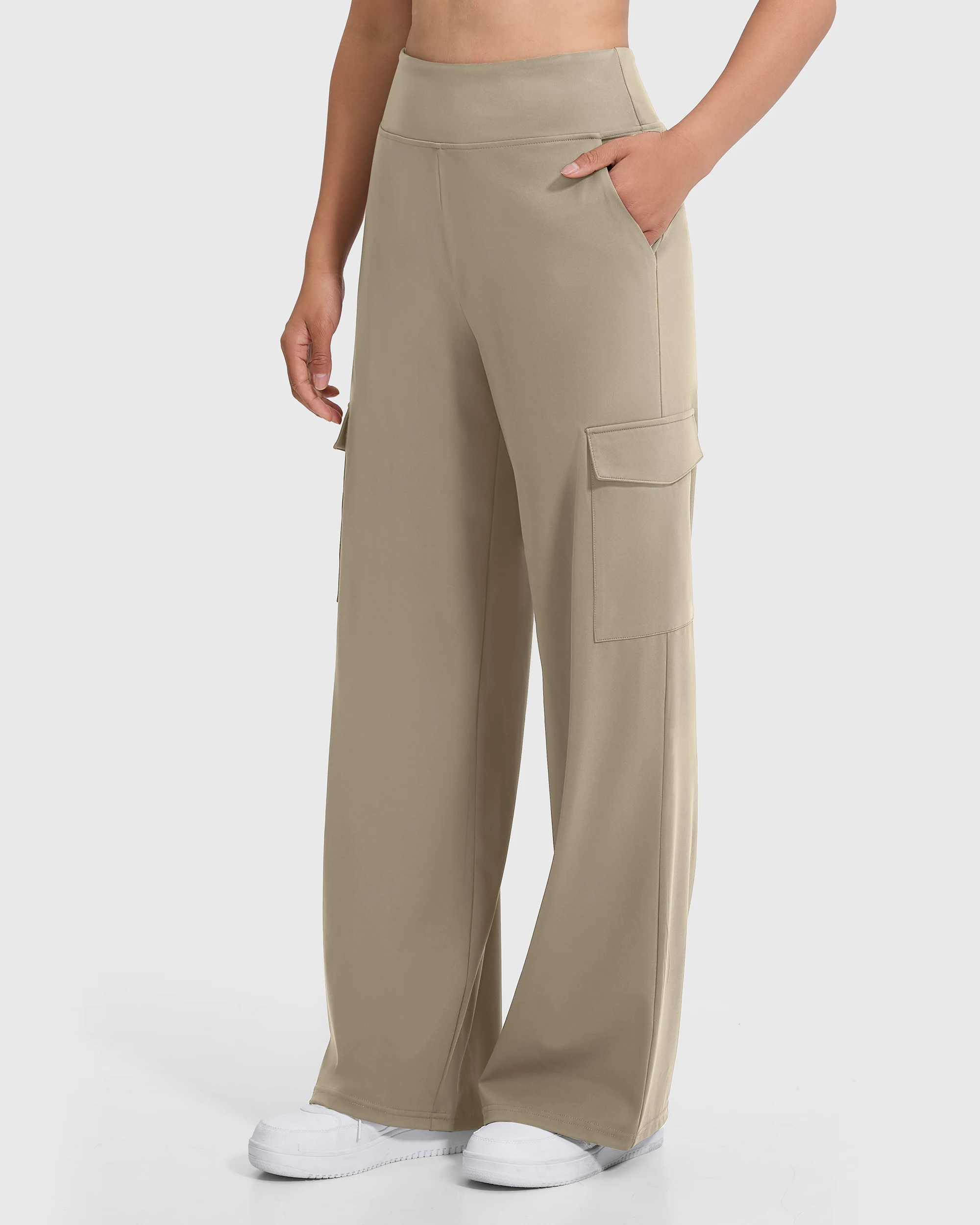Kaki Casual Pants for Women Loose Straight Cargo Pants Versatile Wide Leg Pants With Pocket Summer Streetwear Trousers Female